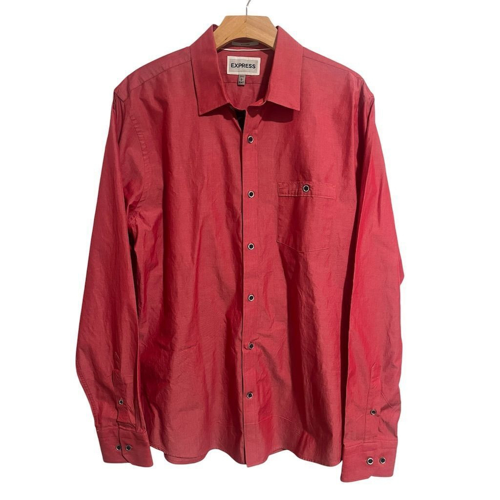 Express Button Up Shirt Men's Large 16 16.5 Red Long Sleeve